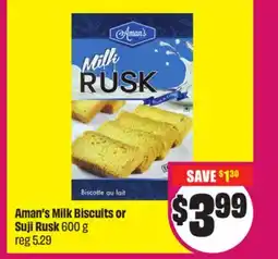 Chalo FreshCo Aman's Milk Biscuits or Suji Rusk 600 g offer