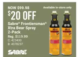 Cabela's Sabre Frontiersman Xtra Bear Spray 2-Pack offer