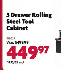 Home Hardware 5 Drawer Rolling Steel Tool Cabinet offer