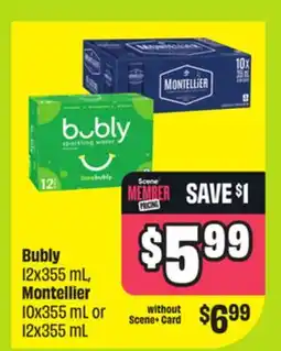 FreshCo Bubly 12x355 mL, Montellier 10x355 mL or 12x355 mL offer
