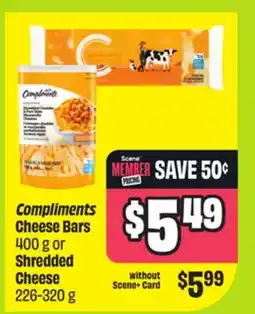 FreshCo compliments cheese Bars 400 g or Shredded Cheese 226-320 g offer