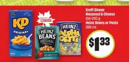 FreshCo Kraft Dinner Macaroni & Cheese 156-200 g Heinz Beans or Pasta 398 mL offer