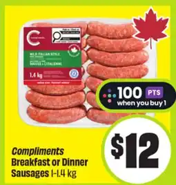 FreshCo Compliments Breakfast or Dinner Sausages 1-1.4 kg offer