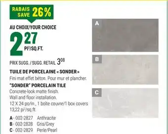 BMR TUILE DE PORCELAINE SONDER offer