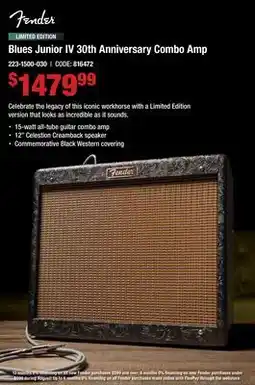 Long & McQuade Blues Junior IV 30th Anniversary Combo Amp offer