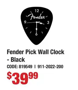 Long & McQuade Fender Pick Wall Clock - Black offer