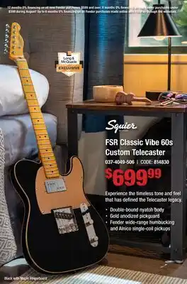 Long & McQuade FSR Classic Vibe 60s Custom Telecaster offer