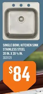 Canac Single Bowl Kitchen Sink Stainless Steel 20in.x20 3/8in offer