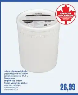Wholesale Club CRÈME GLACÉE ORIGINALE, YOGOURT GLACÉ OU SORBET, 11,4 L offer