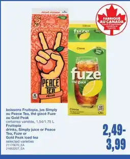 Wholesale Club BOISSONS FRUITOPIA, JUS SIMPLY OU PEACE TEA, THÉ GLACÉ, 1,54/1,75 L offer