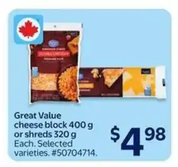 Walmart Great Value Cheese Block or Shreds offer