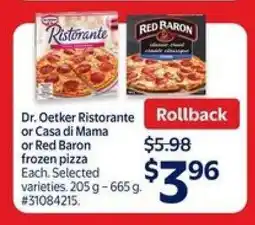 Walmart Dr. Oetker Ristorante or Casa Di Mama or Red Baron frozen pizza offer