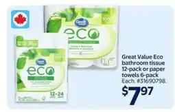 Walmart Great Value Eco bathroom tissue or paper towels offer
