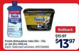 Walmart Finish Dishwasher Tabs or Jet Dry offer