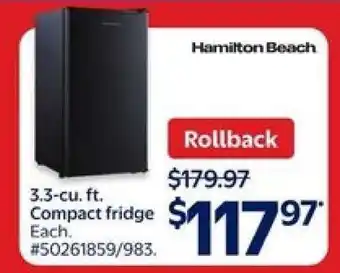 Walmart Hamilton Beach 3.3-cu. ft. Compact Fridge offer