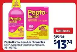 Walmart Pepto Bismol Liquid or Chewables offer
