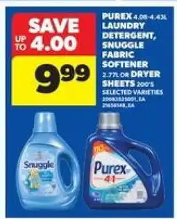 Real Canadian Superstore Purex Laundry Detergent, Snuggle Fabric Softener, or Dryer Sheets offer
