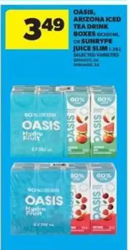 Real Canadian Superstore Oasis, Arizona Iced Tea Drink Boxes or SunRype Juice Slim offer