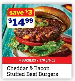 M & M Food Market Cheddar & Bacon Stuffed Beef Burgers offer