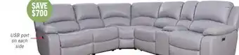 The Brick Marcel 6-Piece Genuine Leather Power Reclining Sectional with Storage Console and USB Port - Grey offer