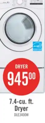 The Brick LG 7.4 Cu. Ft. Electric Dryer - White - Stackable - DLE3400W offer