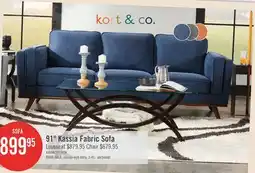 The Brick Kort & Co. Kassia 90.6 Linen-Look Fabric Sofa with Wood Base and Legs - Blue offer