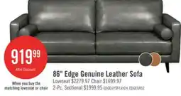 The Brick Edge 86 Genuine Leather Sofa with Wood Legs and Removable Back Cushions - Grey offer