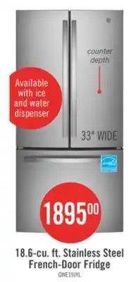 The Brick GE 33 18.6 Cu. Ft. French-Door Refrigerator - Stainless Steel Fingerprint Resistant - GWE19JYLFS offer