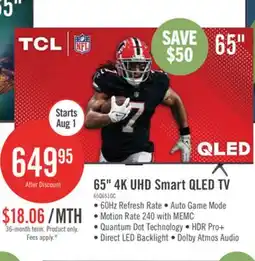 The Brick TCL 65 QLED Pro 4K UHD HDR Pro+ 60Hz Google Smart TV (65Q651G-CA) offer