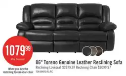 The Brick Toreno 86 Genuine Leather Reclining Sofa - Black offer