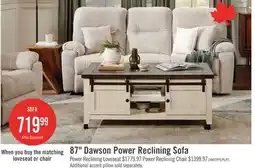 The Brick Made in Canada Dawson 87 Fabric Power Reclining Sofa with USB Port and Accent Pillows - Beige offer