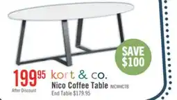 The Brick Kort & Co. Nico 51 Modern Oval Coffee Table - White Sinetered Stone with Dark Grey Metal Legs offer