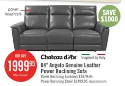 The Brick Chateau dAx Angelo 84.25 Genuine Leather Power Reclining Sofa with Power Headrests - Grey offer