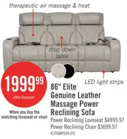 The Brick Elite 86 Genuine Leather Massage Power Reclining Sofa with Power Headrests and Storage Arms - Grey offer
