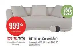 The Brick Moon 91 Fabric Curved Sofa with Accent Pillows - Wooly Almond White offer