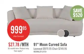 The Brick Moon 91 Fabric Curved Sofa with Accent Pillows - Wooly Almond White offer