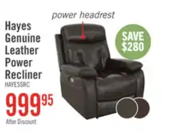 The Brick Hayes 38 Genuine Leather Power Reclining Chair with Adjustable Headrest - Steel Grey offer