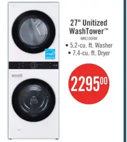The Brick LG 5.2 Washer/7.4 Dryer Cu. Ft. Front-Load High-Efficiency Washtower - White - WKE100HWA offer