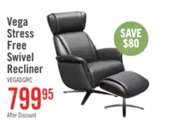 The Brick Vega 29.5 Faux Leather Stress Free Swivel Reclining Chair with Footrest and Aluminum Legs - Grey offer