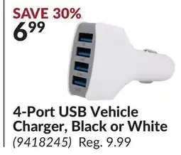Princess Auto 4-Port USB Vehicle Charger, Black or White offer