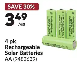 Princess Auto 4 pk Rechargeable Solar Batteries AA offer