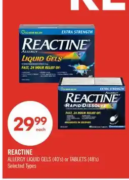 Shoppers Drug Mart REACTINE ALLERGY LIQUID GELS (40's) or TABLETS (48's) offer