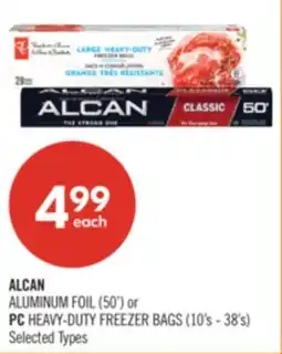 Shoppers Drug Mart ALCAN ALUMINUM FOIL (50') or PC HEAVY-DUTY FREEZER BAGS (10's - 38's) offer