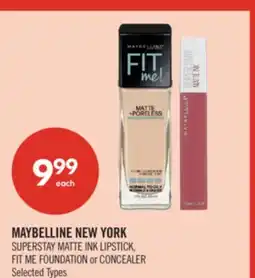 Shoppers Drug Mart MAYBELLINE NEW YORK SUPERSTAY MATTE INK LIPSTICK, FIT ME FOUNDATION or CONCEALER offer