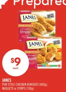 Shoppers Drug Mart JANES PUB STYLE CHICKEN BURGERS (800g), NUGGETS or STRIPS (700g) offer