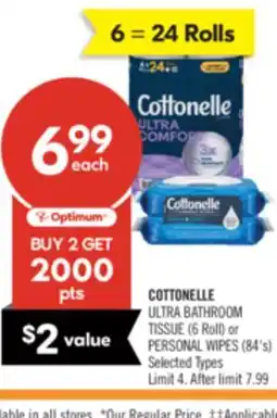 Shoppers Drug Mart COTTONELLE ULTRA BATHROOM TISSUE (6 Roll) or PERSONAL WIPES (84's) offer