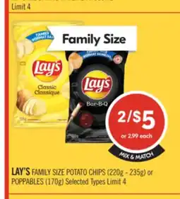 Shoppers Drug Mart LAY'S FAMILY SIZE POTATO CHIPS (220g-235g) OR POPPABLES (170g) offer
