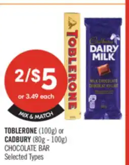 Shoppers Drug Mart TOBLERONE (100g) or 0A0800Y (80g - 100g) CHOCOLATE BAR offer