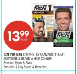Shoppers Drug Mart JUST FOR MEN CONTROL OX SHAMPOO (118mL), MUSTACHE & BEARD or HAIR COLOUR offer