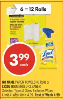 Shoppers Drug Mart NO NAME PAPER TOWELS (6 Roll) or LYSOL HOUSEHOLD CLEANER offer